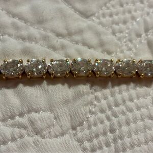 Vintage Gold oval Crystal Tennis Bracelet - Clear Stones